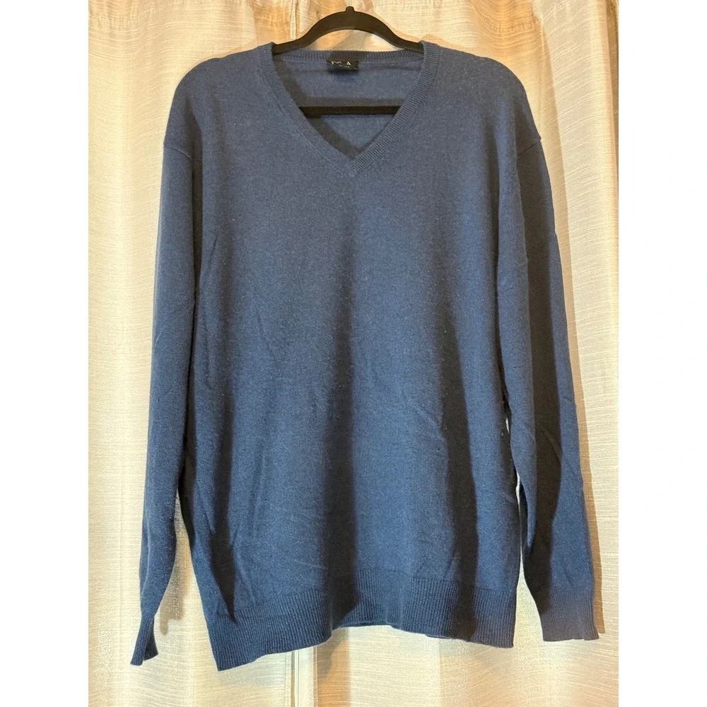 Jos. A. Bank Travelers Collection Cashmere V-Neck Sweater Mens XL Dark Blue Knit